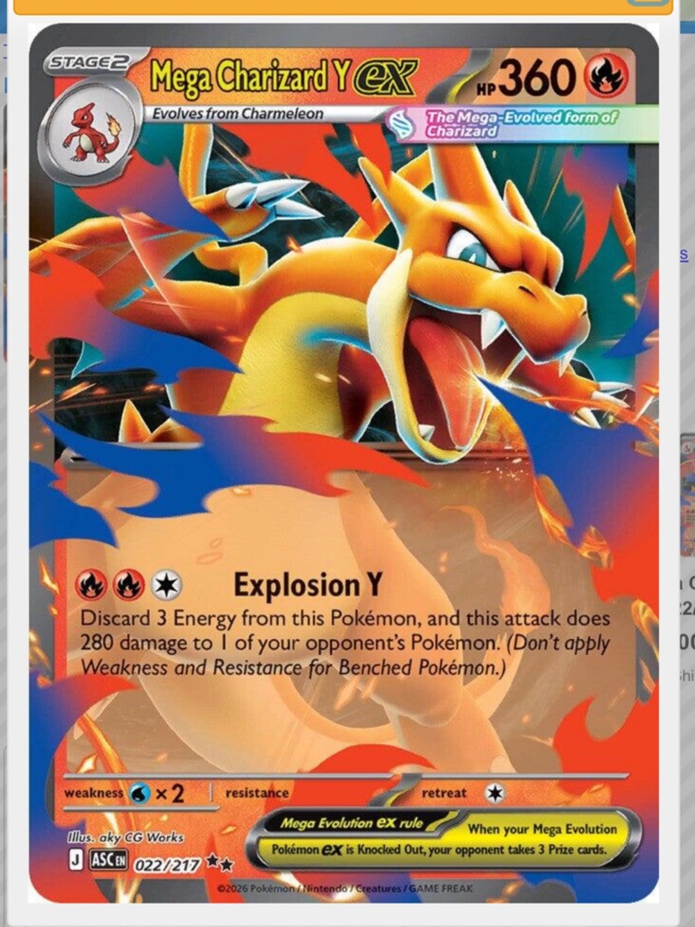 Mega Charizard Y Ex #22 Pokemon Ascended Heroes